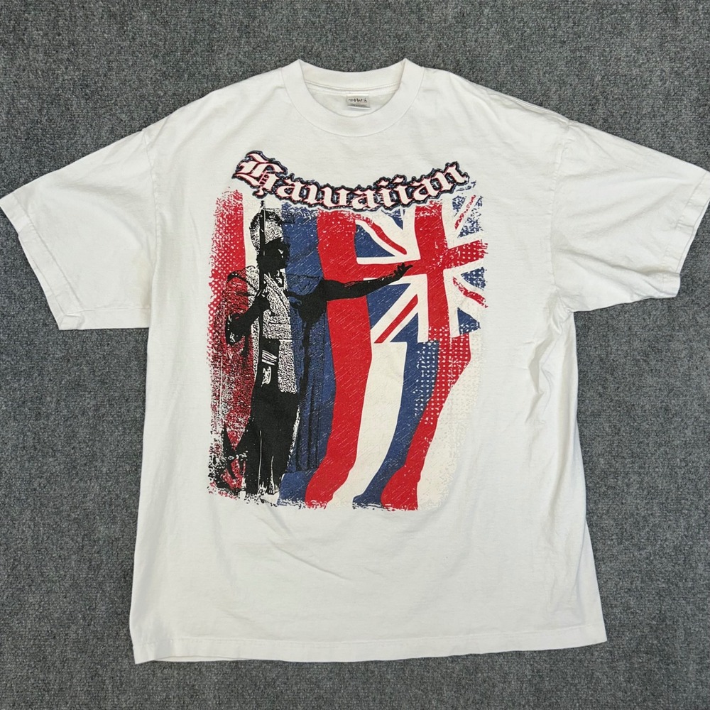 Shaka Active Mens 2XL White Hawaiian Flag King Kamehameha Graphic T-Shirt Cotton